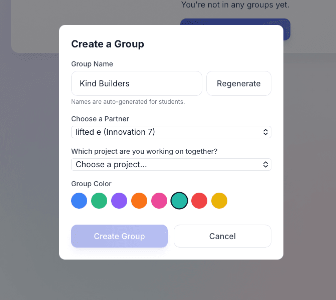 MakerHub student groups screenshot