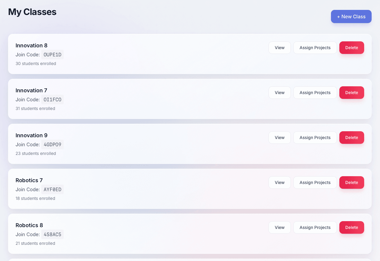 MakerHub teacher class management