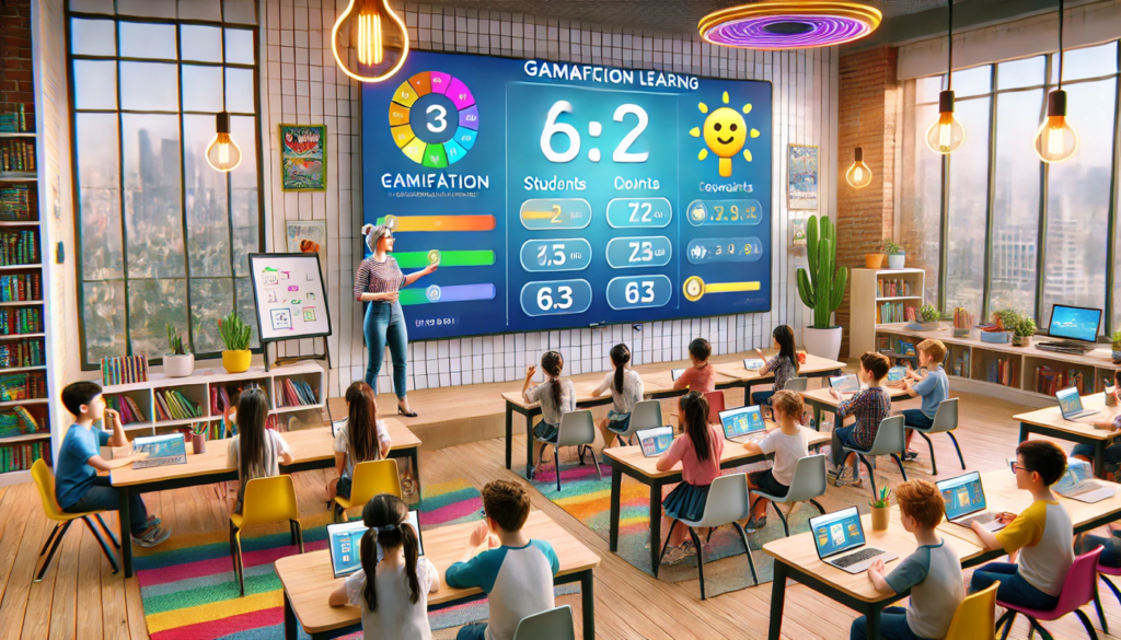 Immersive Learning with Augmented Reality Students wearing AR glasses interact with 3D holograms of educational content, guided by a teacher in a high-tech classroom.
